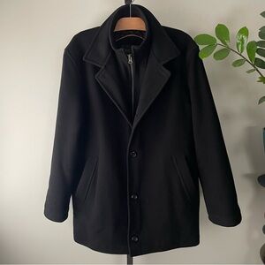 Vintage Harry Rosen Wool Cashmere Elegant Mens Zip Up Coat Ribbed Collar Size 40
